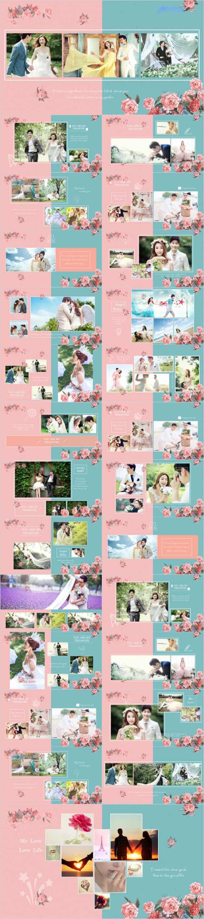 结婚纪念相册婚礼策划清新粉蓝PPT模板