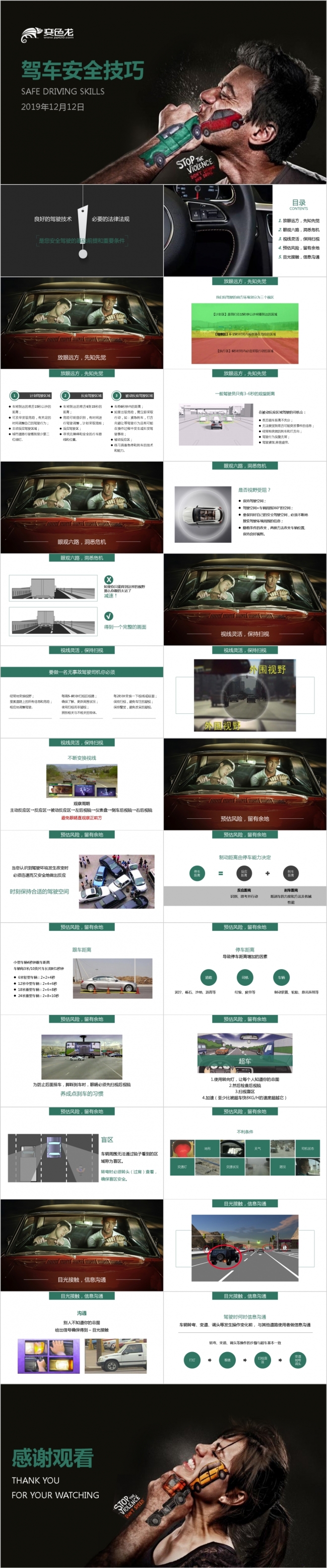 安全驾驶技巧培训创意动画PPT模板