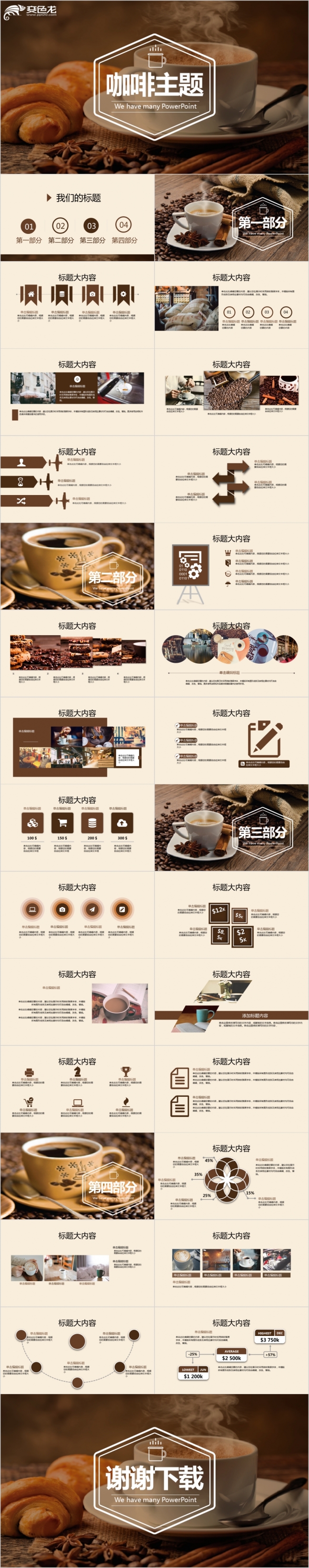 咖啡厅主题休闲下午茶动态教学设计年终总结PPT模板