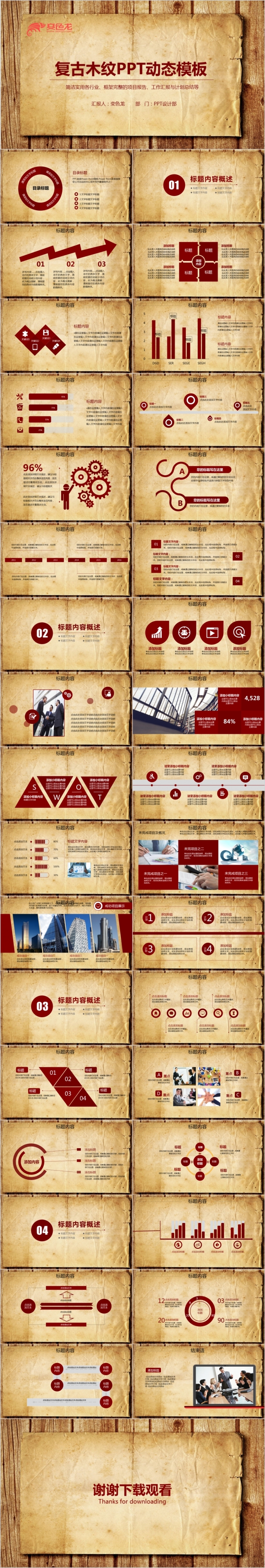 2019复古羊皮卷纸风格商务汇总ppt动态模板