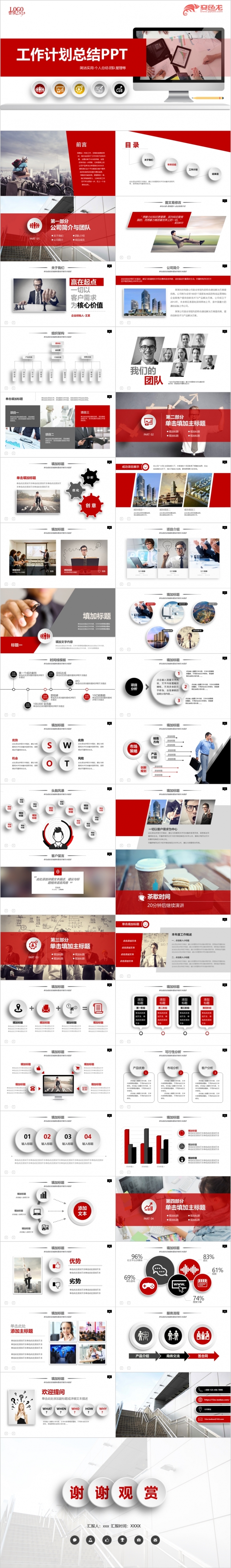 激情团队个人工作报告工作计划工作总结商务报告企业培训大气红色PPT模板