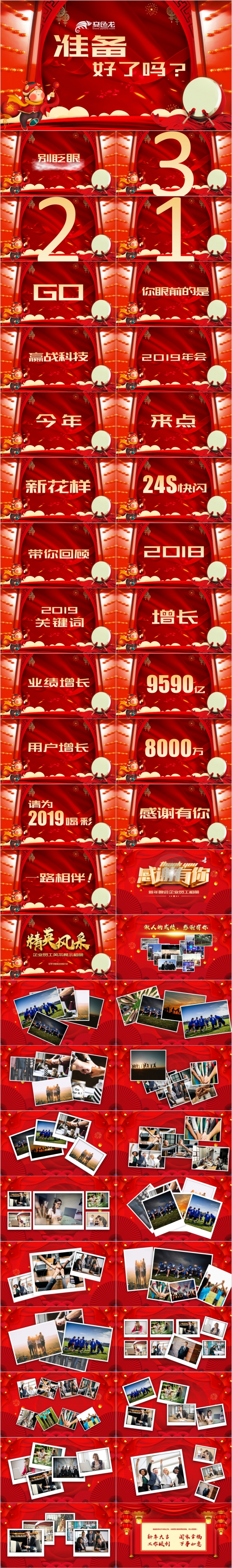 2019快闪特效感谢有你企业年会年终表彰员工风采相册PPT模板