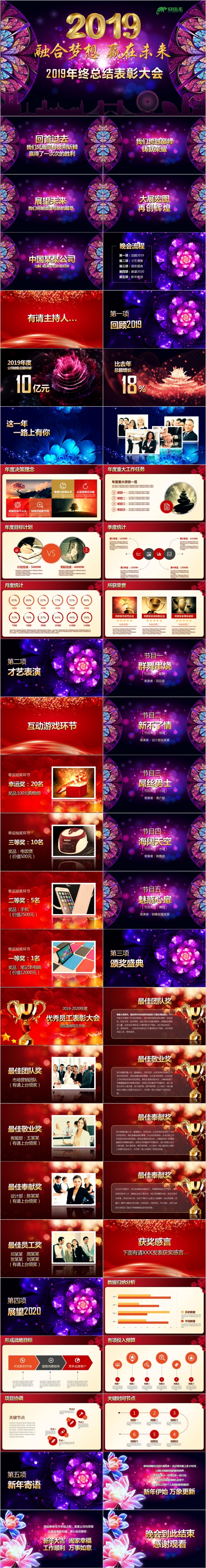 2019唯美大气绚丽花朵背景企业年会颁奖典礼PPT模板