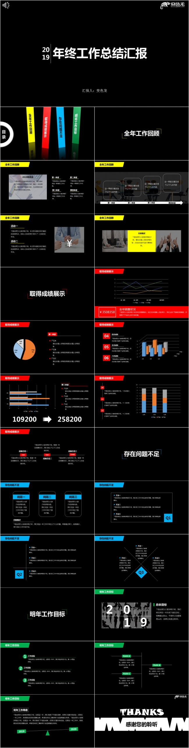 酷黑创意时尚商务年度总结汇报新年计划PPT模板