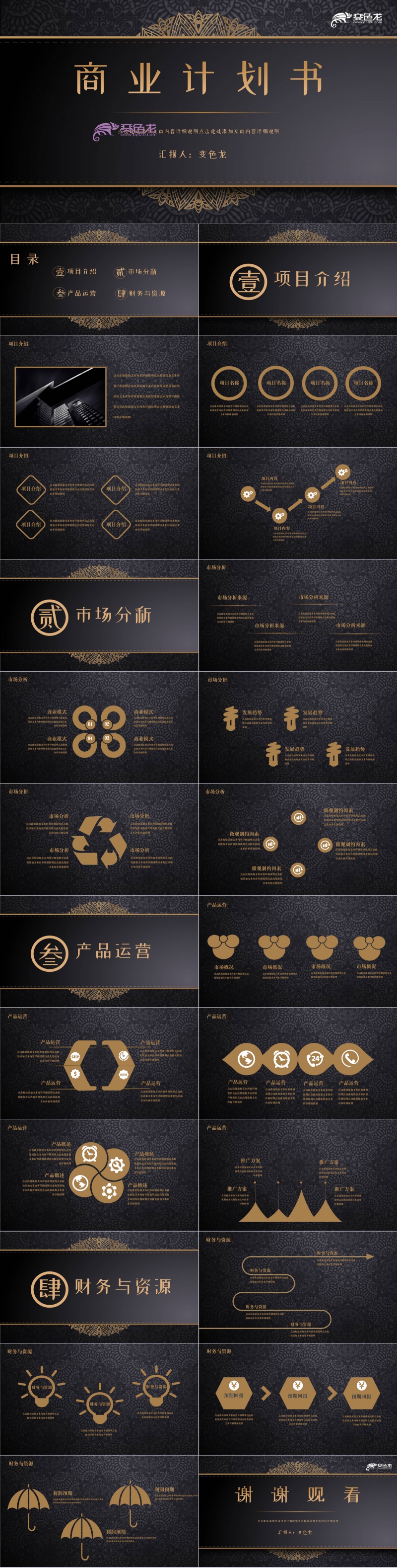 国风黑金经典高端商业计划书PPT模板