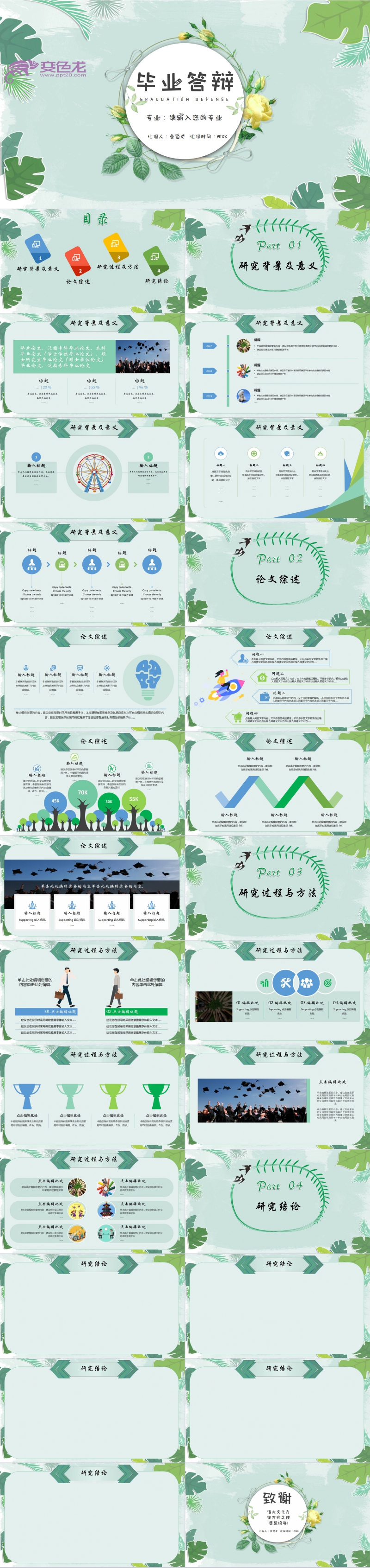 绿色简约小清新毕业答辩开题报告通用PPT模板
