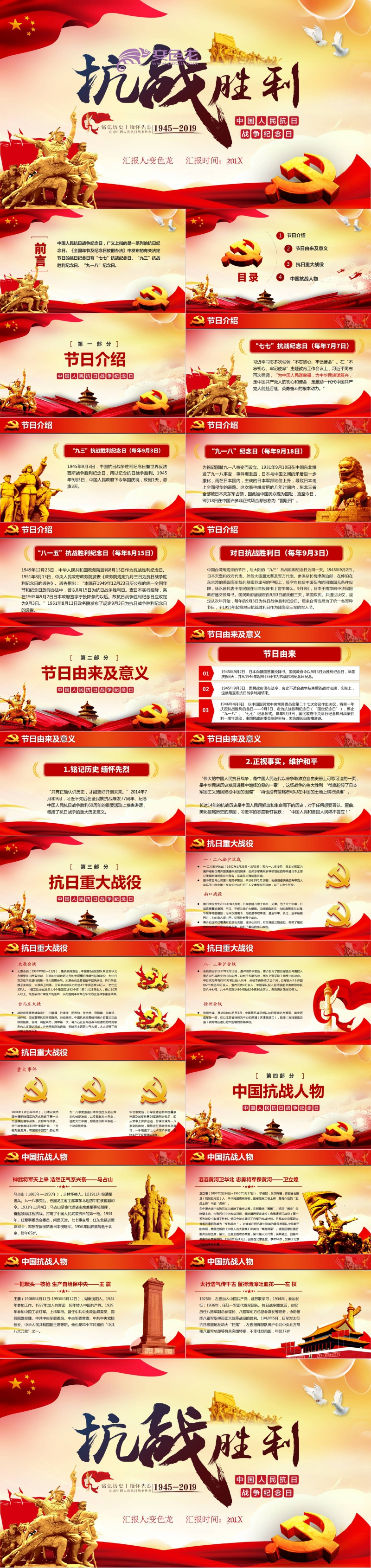 抗战胜利周年庆典精神学习课件PPT模板
