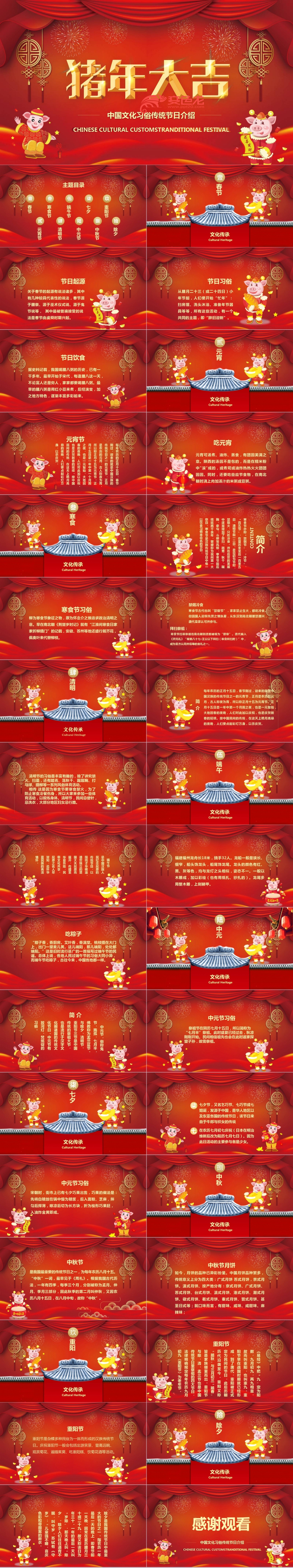 红色喜庆精美中国传统节日文化习俗介绍主题班会PPT模板