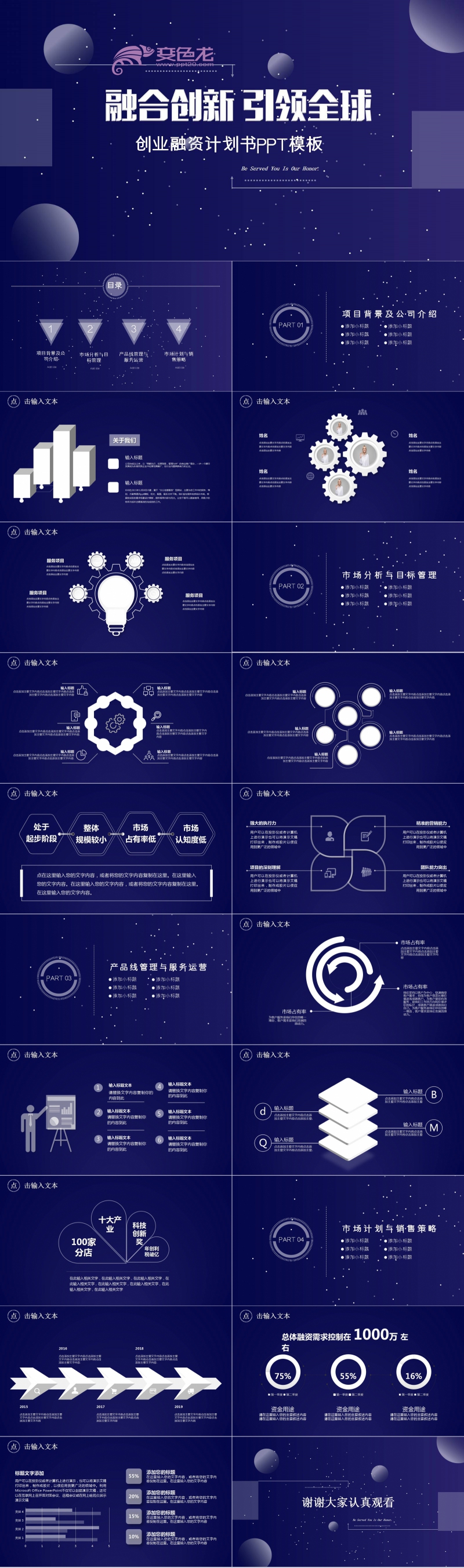 紫色星空科技风创业融资商业计划书PPT模板