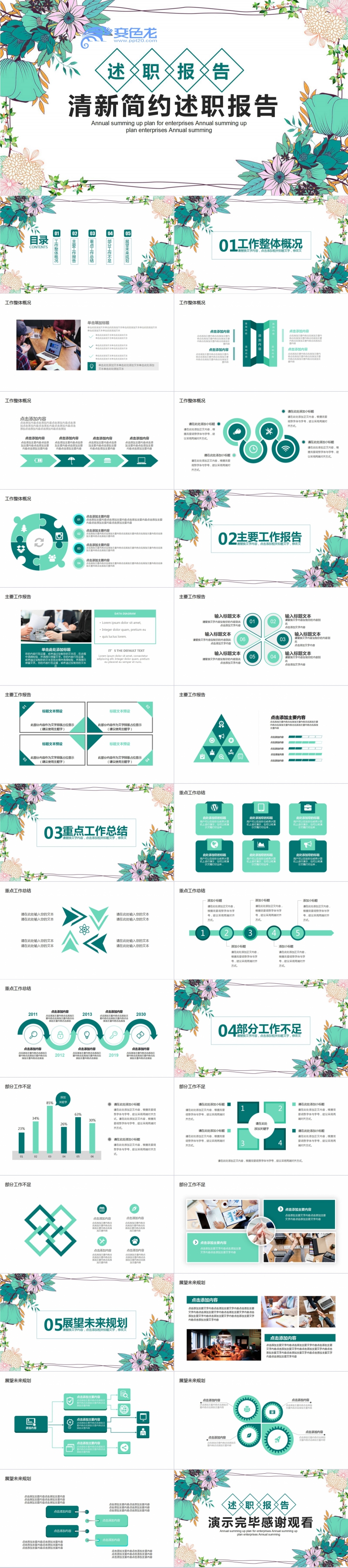 清新简约述职报告商务总结通用PPT模板