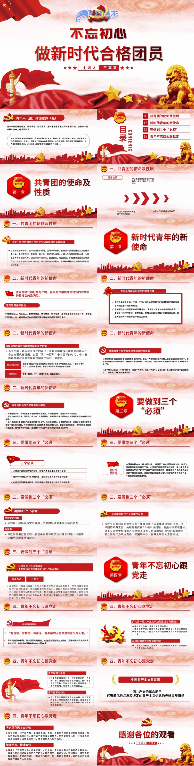 党政红色不忘初心做新时代合格团员党课学习PPT模板