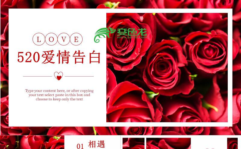 红色浪漫玫瑰520情人节表白PPT模板缩略图